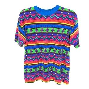 Vintage Cristina Geometric All Over Print AOP T-Shirt Bright Colorful Small GUC